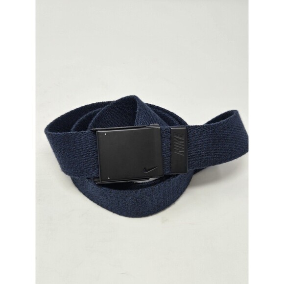 NIKE NAVY BLUE WEBBING WOVEN FABRIC UTILITY BELT MATTE BLACK BUCKLE MEN OS GOLF - Picture 1 of 12